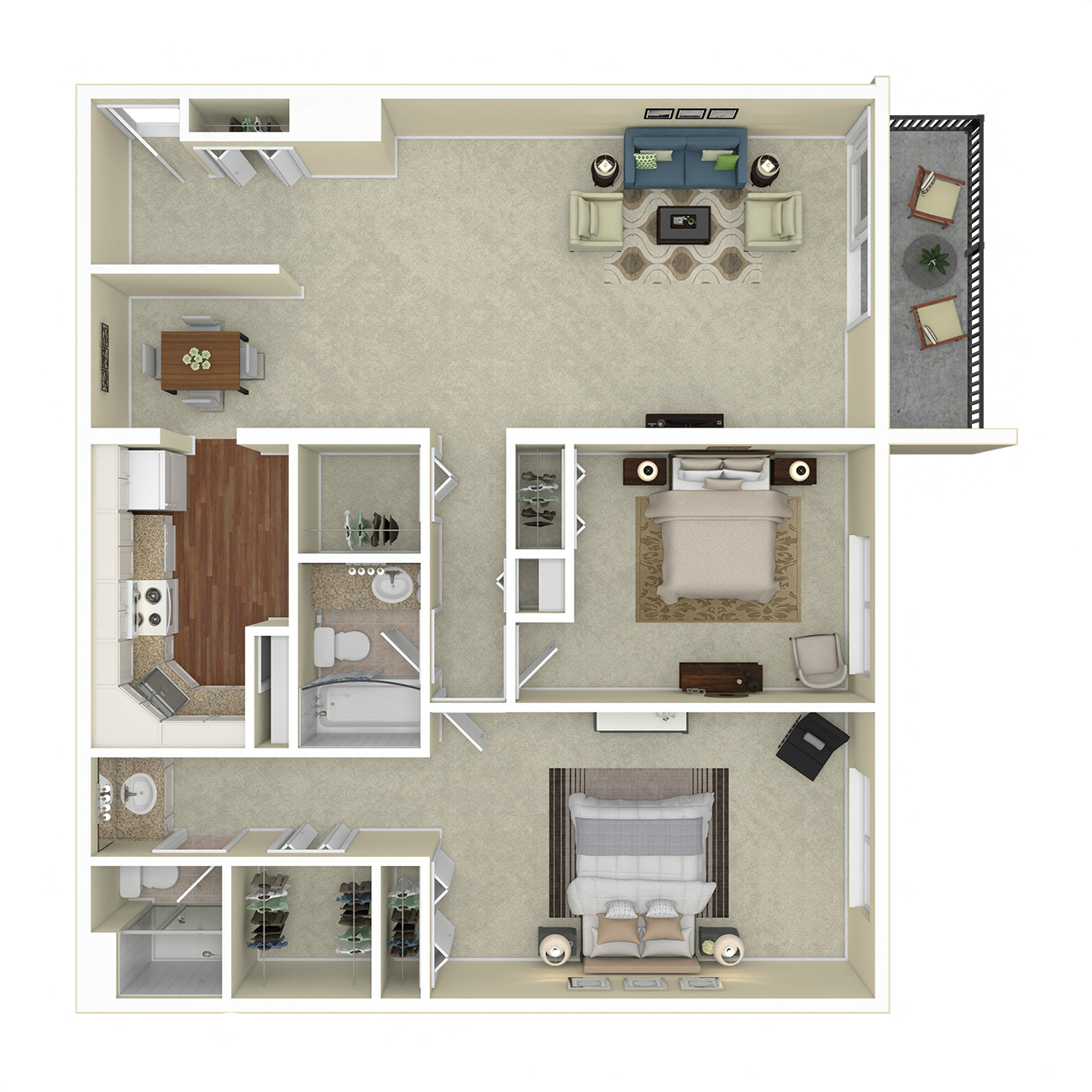 Floor plan for 2 beds, 2 baths, 1139 sqft